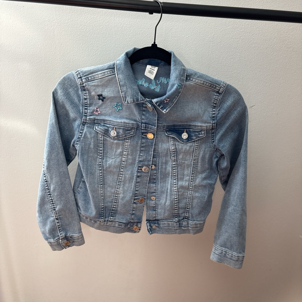 H&M Light Blue Denim Jacket with Star Embroidery